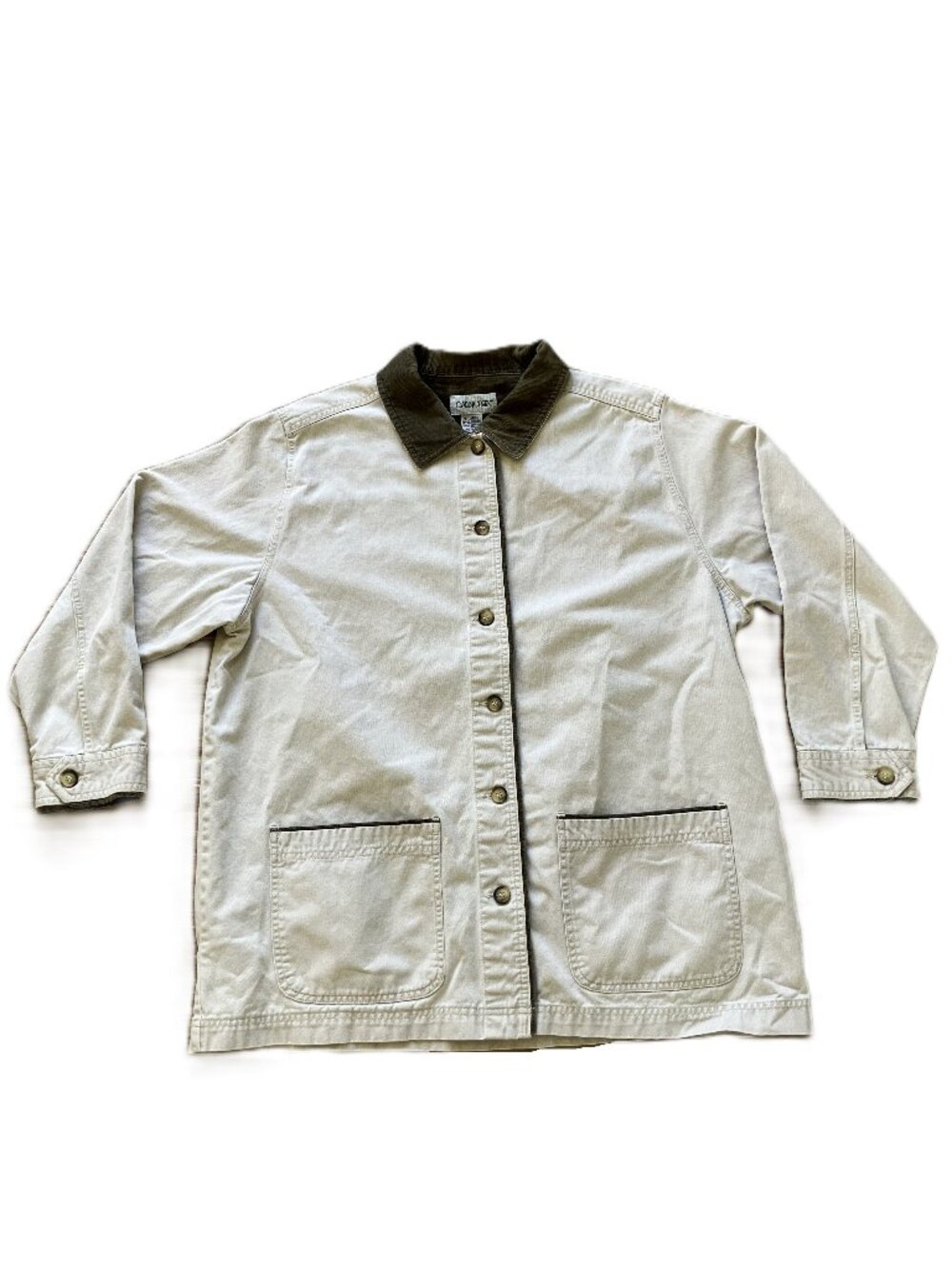 Cabin Creek Chore Coat Canvas Barn Jacket Neutral Beige Corduroy Contrast Womens